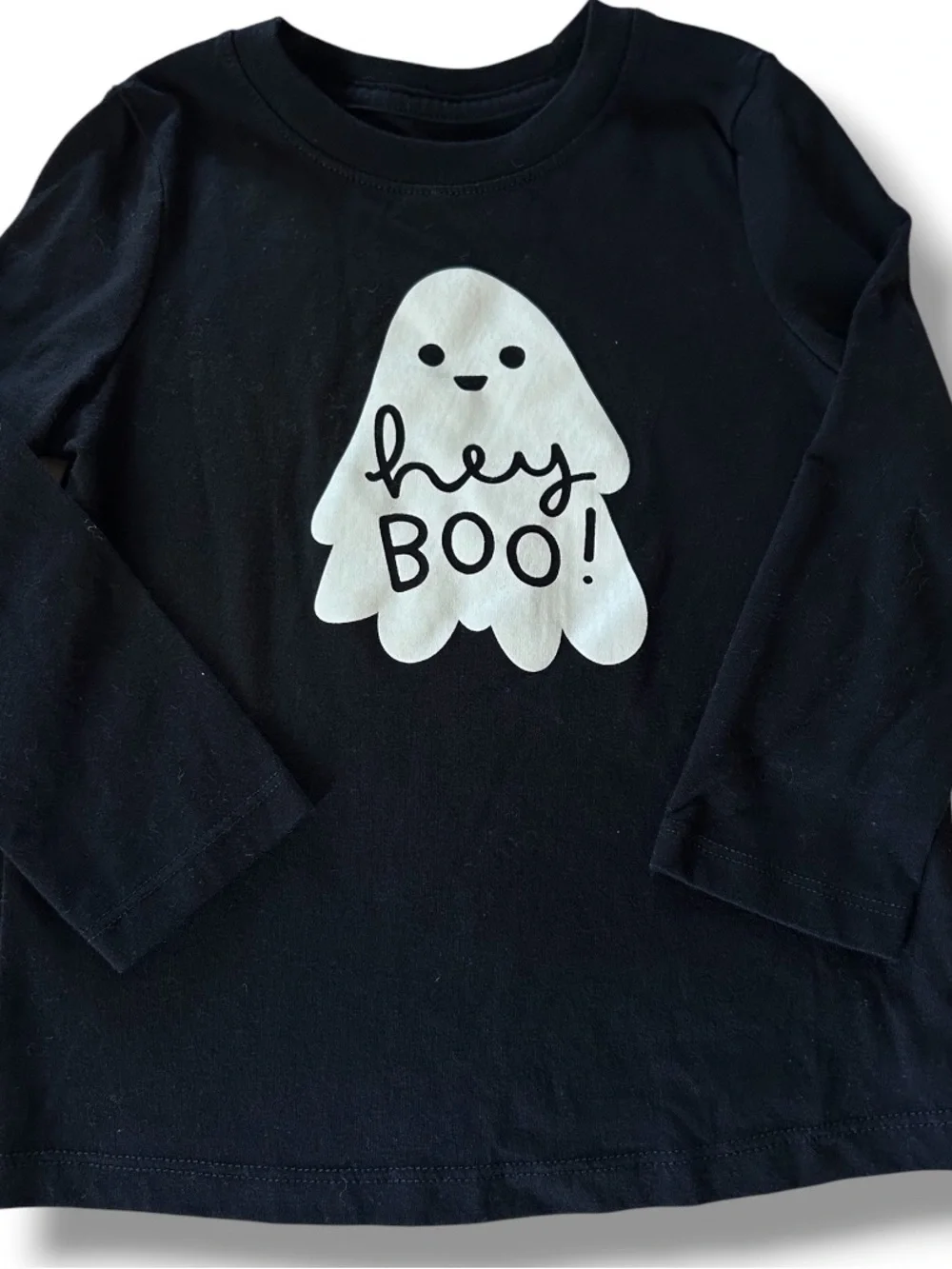 Cat & Jack Black Long-Sleeve Tee with White Ghost Graphic